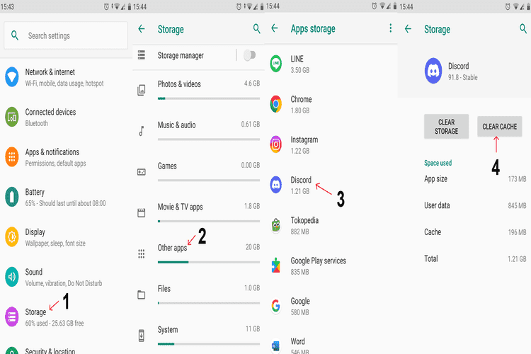 cara menghapus cache Discord di smartphone Android